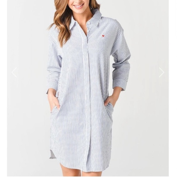 Sundry Striped Shirt Dress Embroidered Heart White Blue Size 1 - Small - Picture 1 of 12